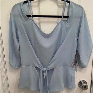 Vince Camuto Blue Flutter Sleeve Peplum Blouse